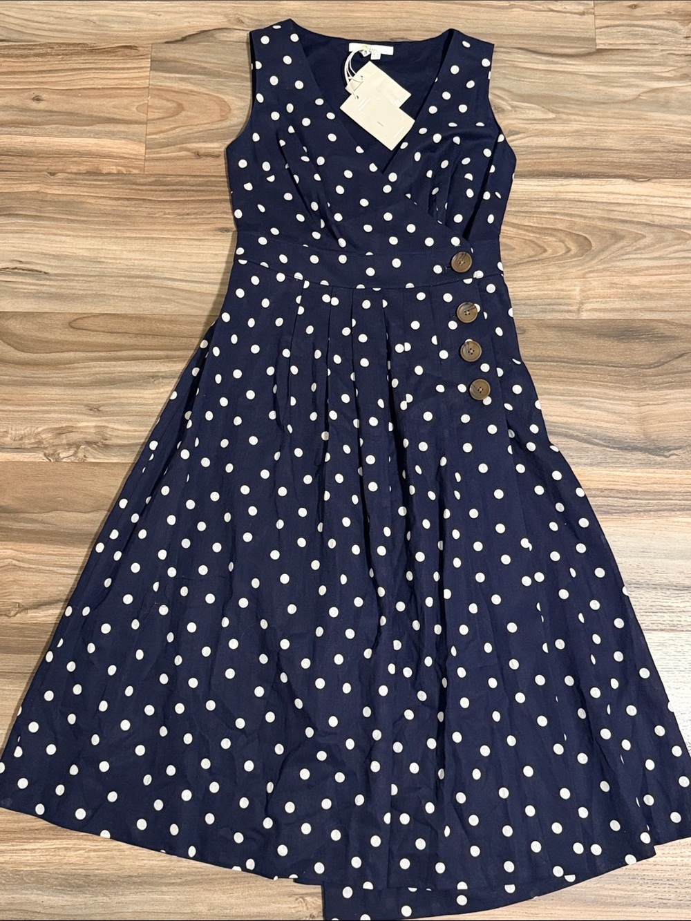 Boden Arwen Wrap Midi Dress Women’s 2P Navy White Polka Dots Linen Blend Chic